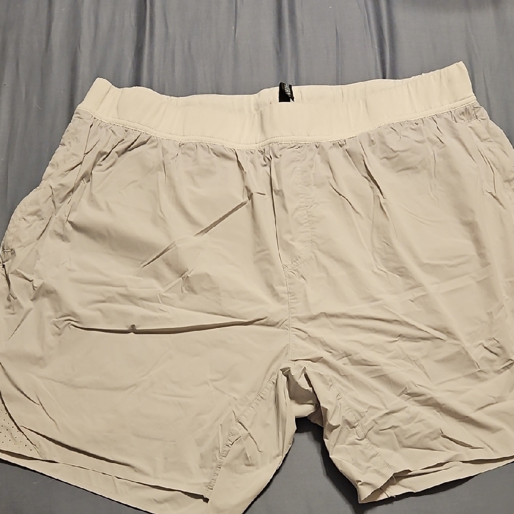 Cream Elastic Waist Shorts